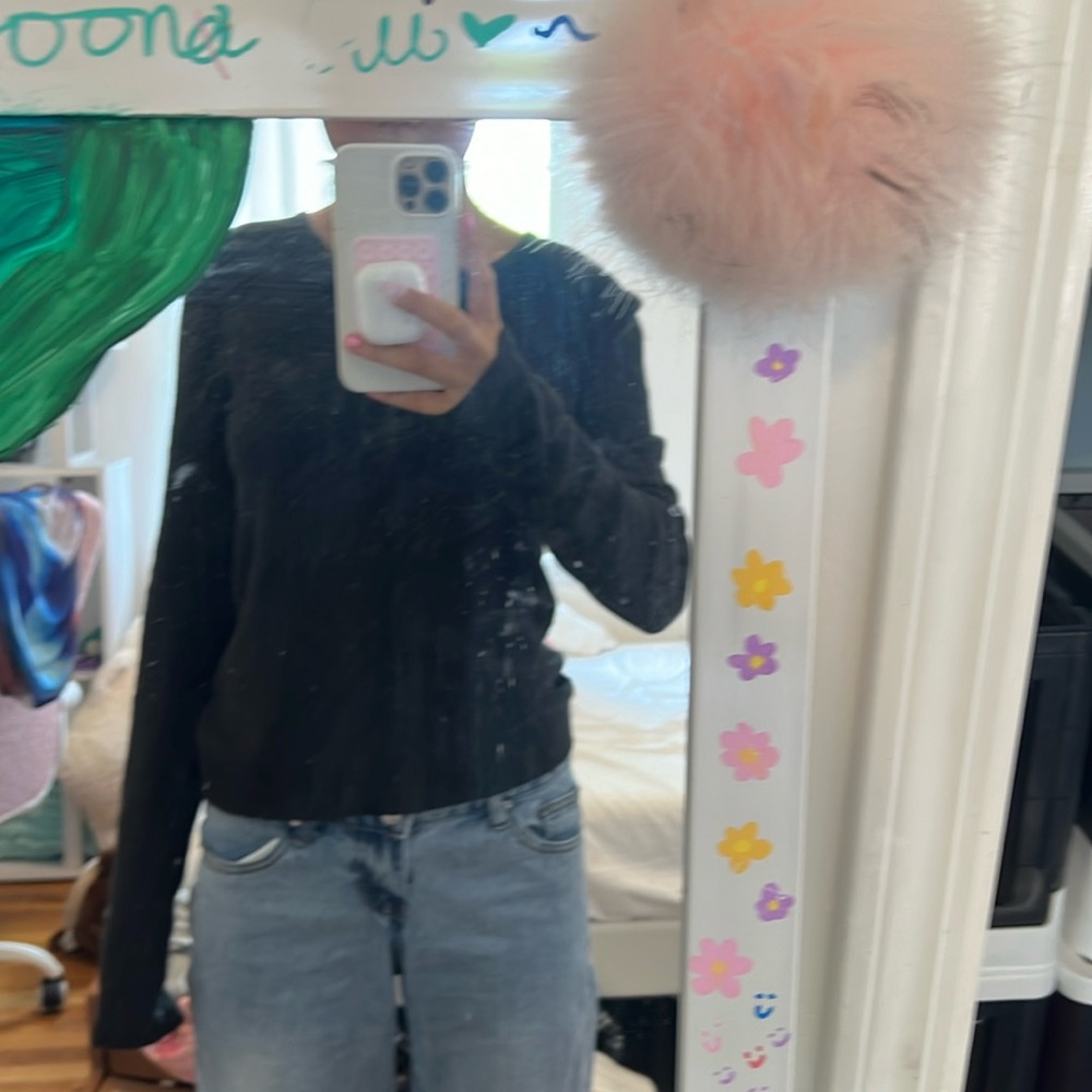 John Galt Brandy Melville Black Ribbed Basic Shirt